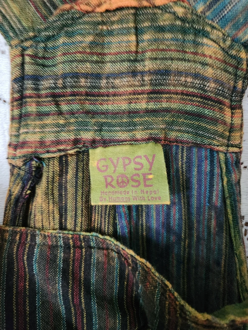 **SOLD** Gypsy Rose Cotton Tie-Dye Patchwork Overalls - Picture 8 of 10